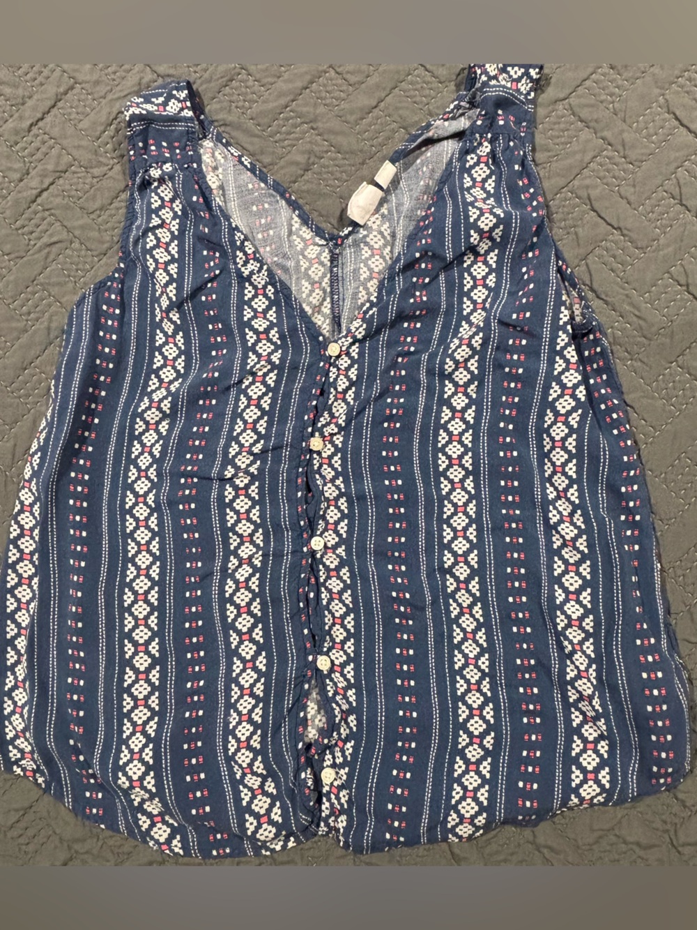 GAP Navy Patterned Button-Front Tank Top